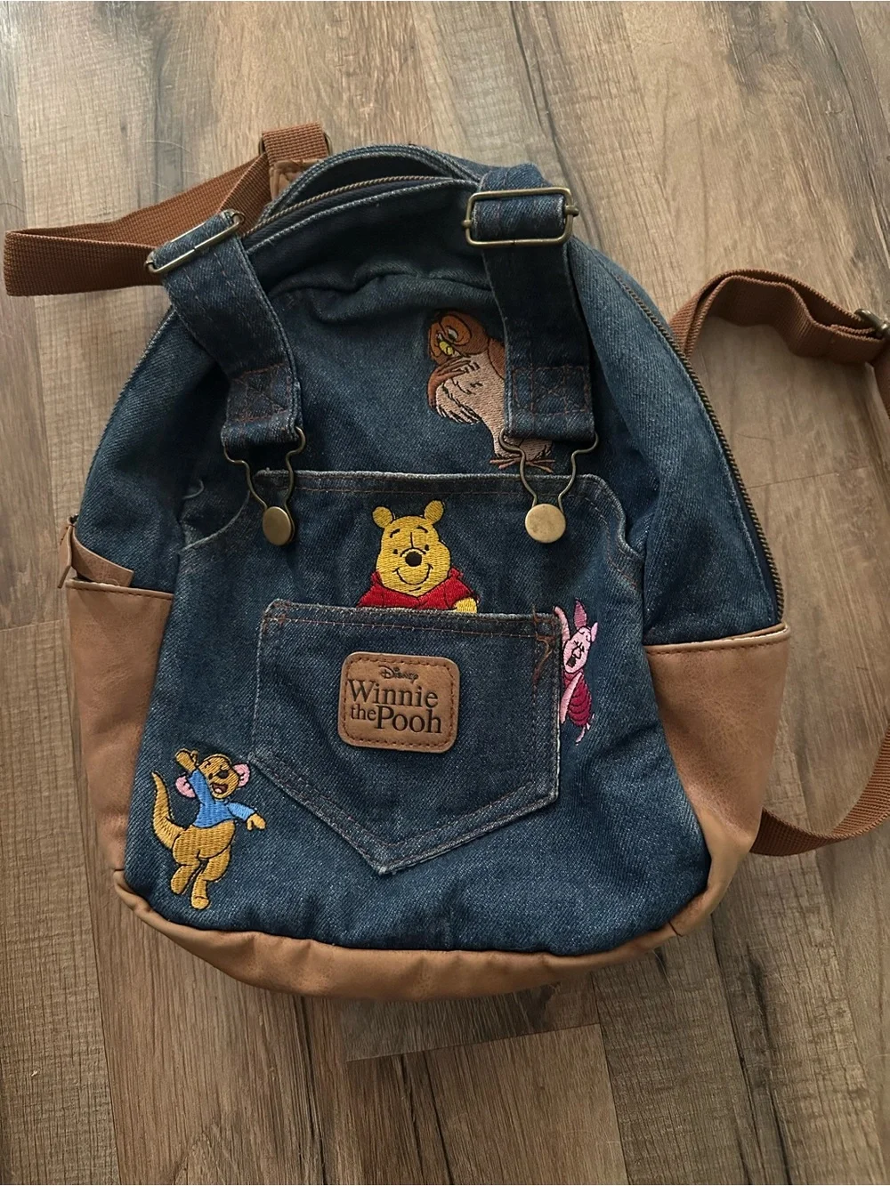 Loungefly denim Winnie the Pooh Backpack with Brown Trim